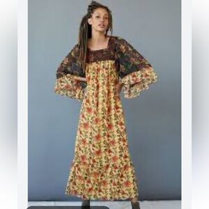NWT retail $228 size M LET ME BE Floral Maxi Dress with Bell Sleeves